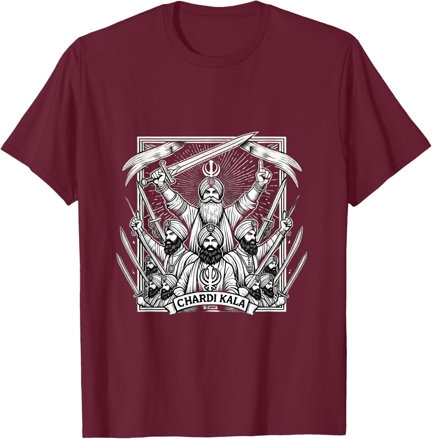 Sikh Punjabi Chardi Kala Warrior Spirit T-Shirt - T-Shirt | Maroon