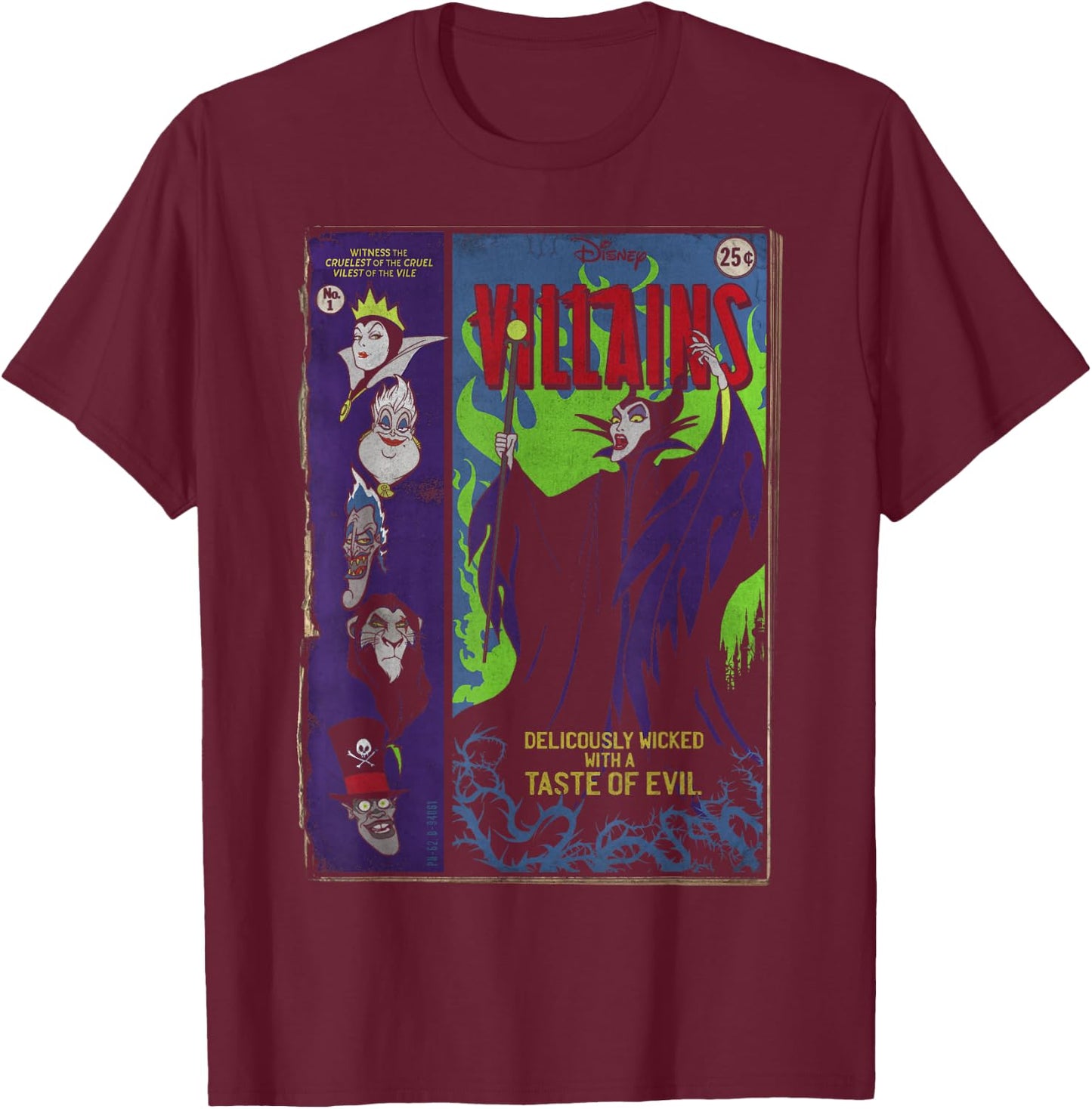 Disney Villains Deliciously Wicked Comic Small T-Shirt - T-Shirt | Maroon