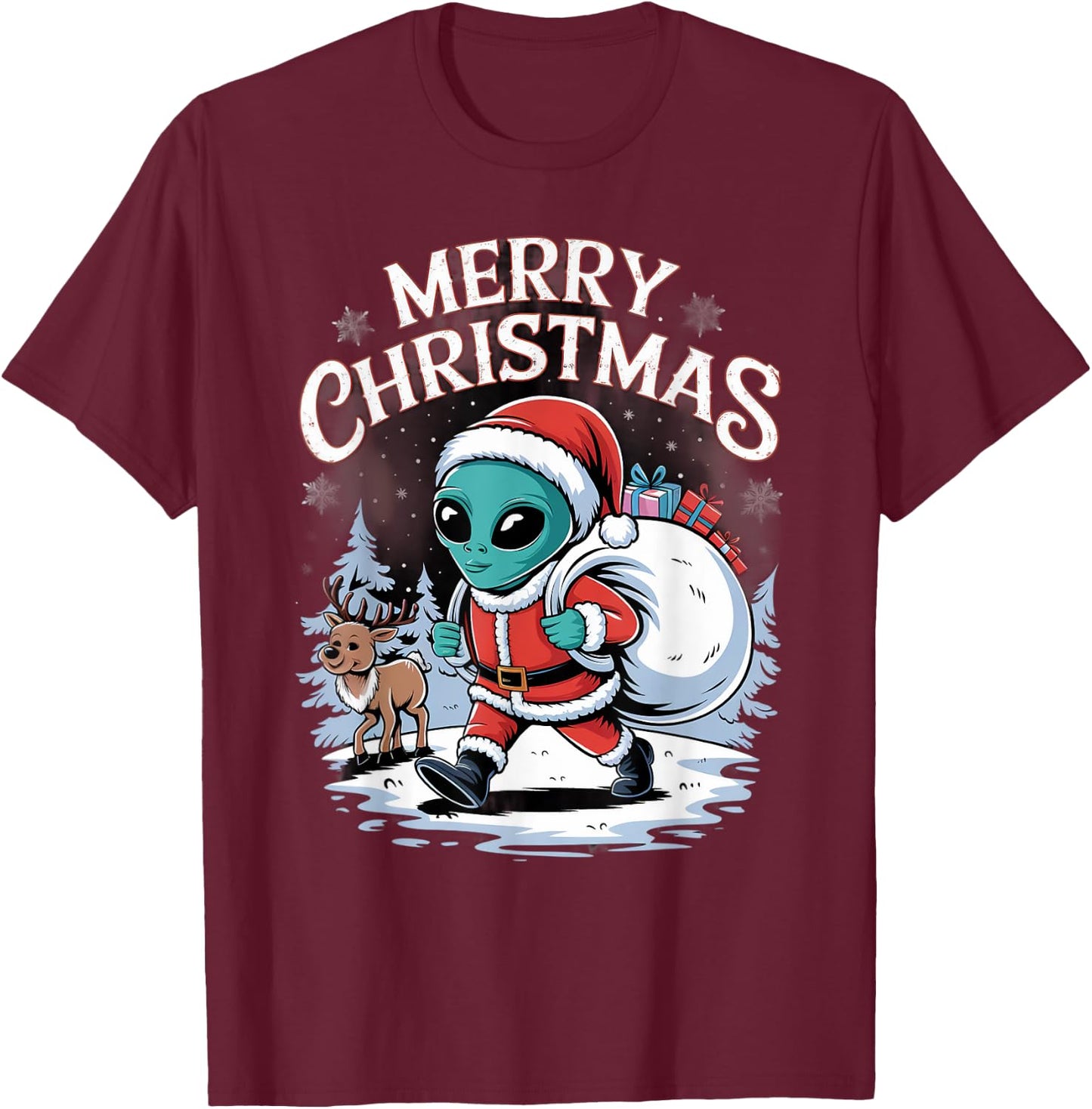 Xmas Alien Santa on Alien Christmas T-Shirt - T-Shirt | Maroon