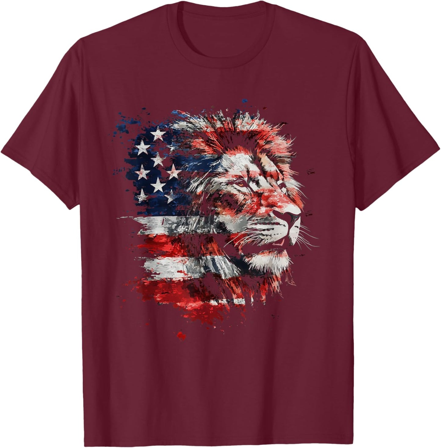 Patriotic Lion American Flag 4th Of July African Animal Lion T-Shirt - T-Shirt | Maroon