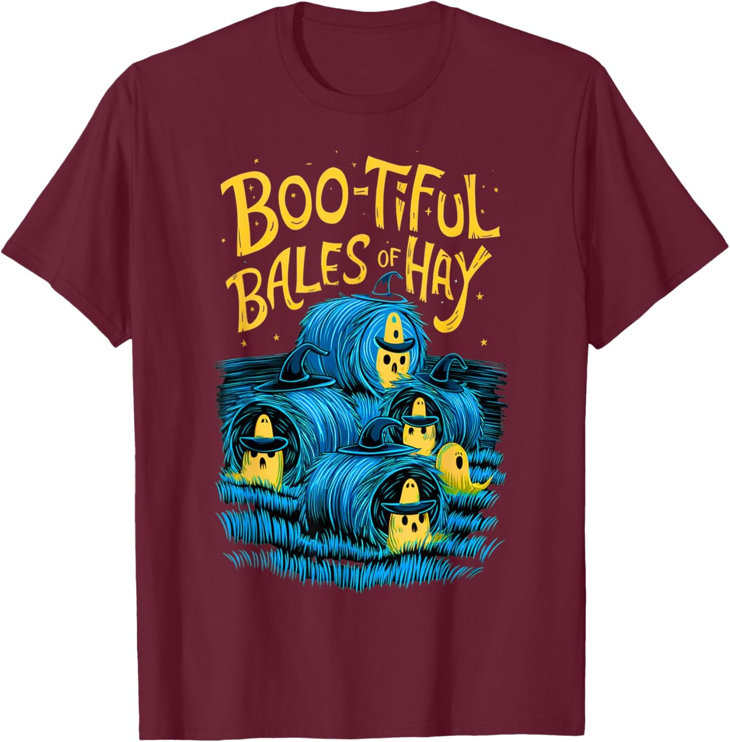 Funny Farmer Costume Halloween Spooky Zombie Bales of Hay T-Shirt - T-Shirt | Maroon