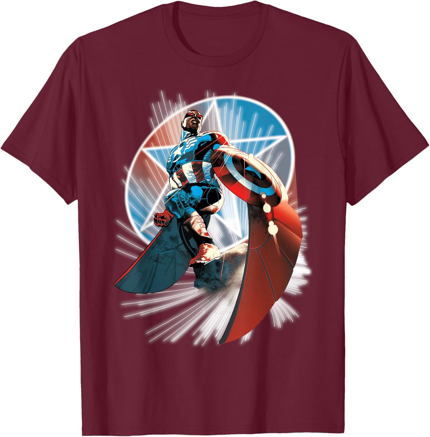 Captain America Hands Helm to Falcon Marvel Now T-Shirt - T-Shirt | Maroon
