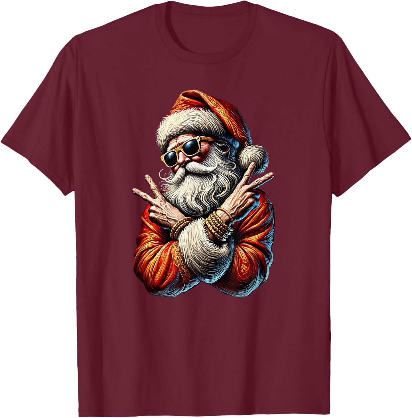 Santa Gangsta Bling Bling Christmas Cool Yule T-Shirt - T-Shirt | Maroon
