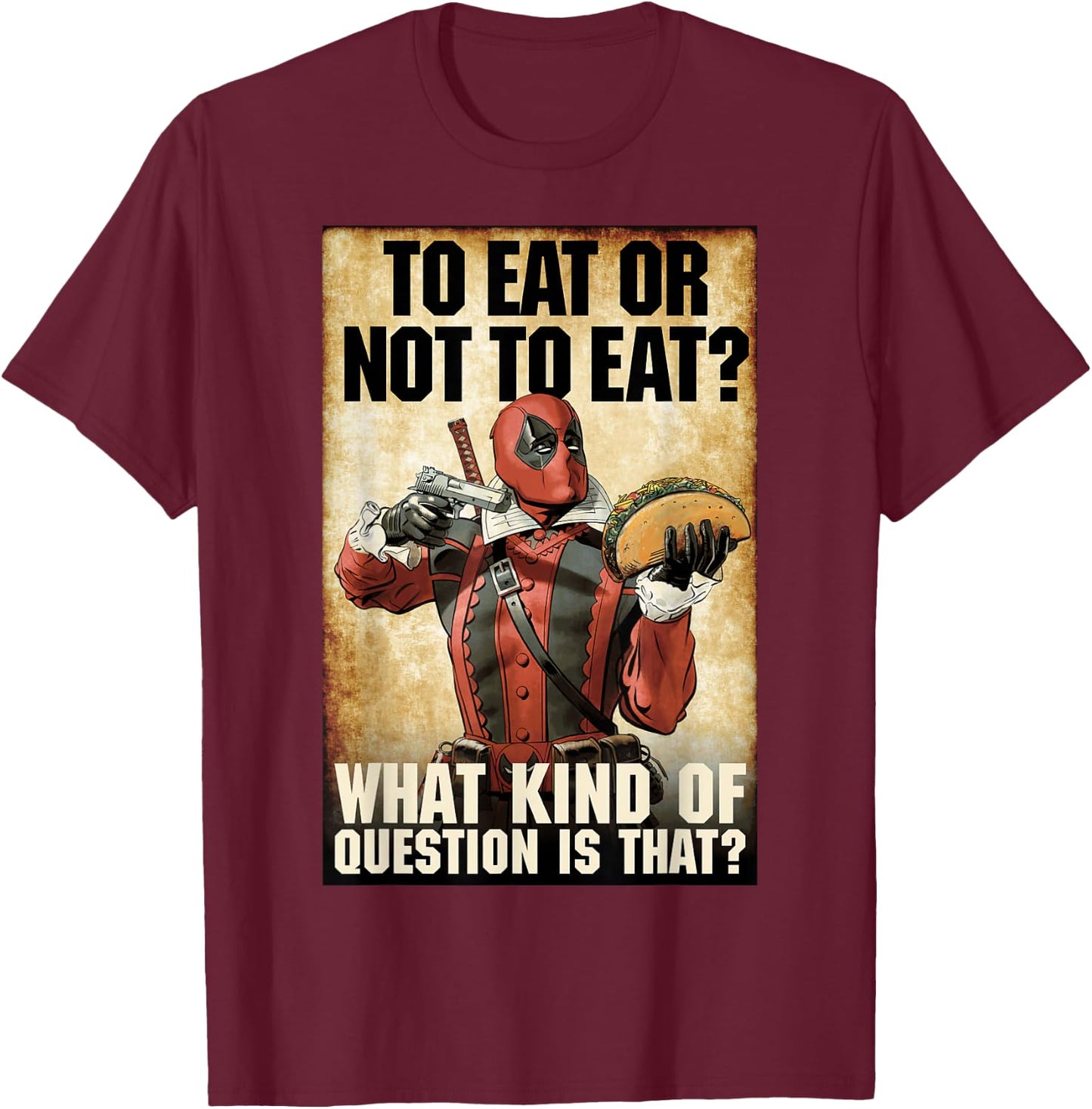 Marvel Deadpool to Eat Or Not to Eat Graphic T-Shirt - T-Shirt | Maroon