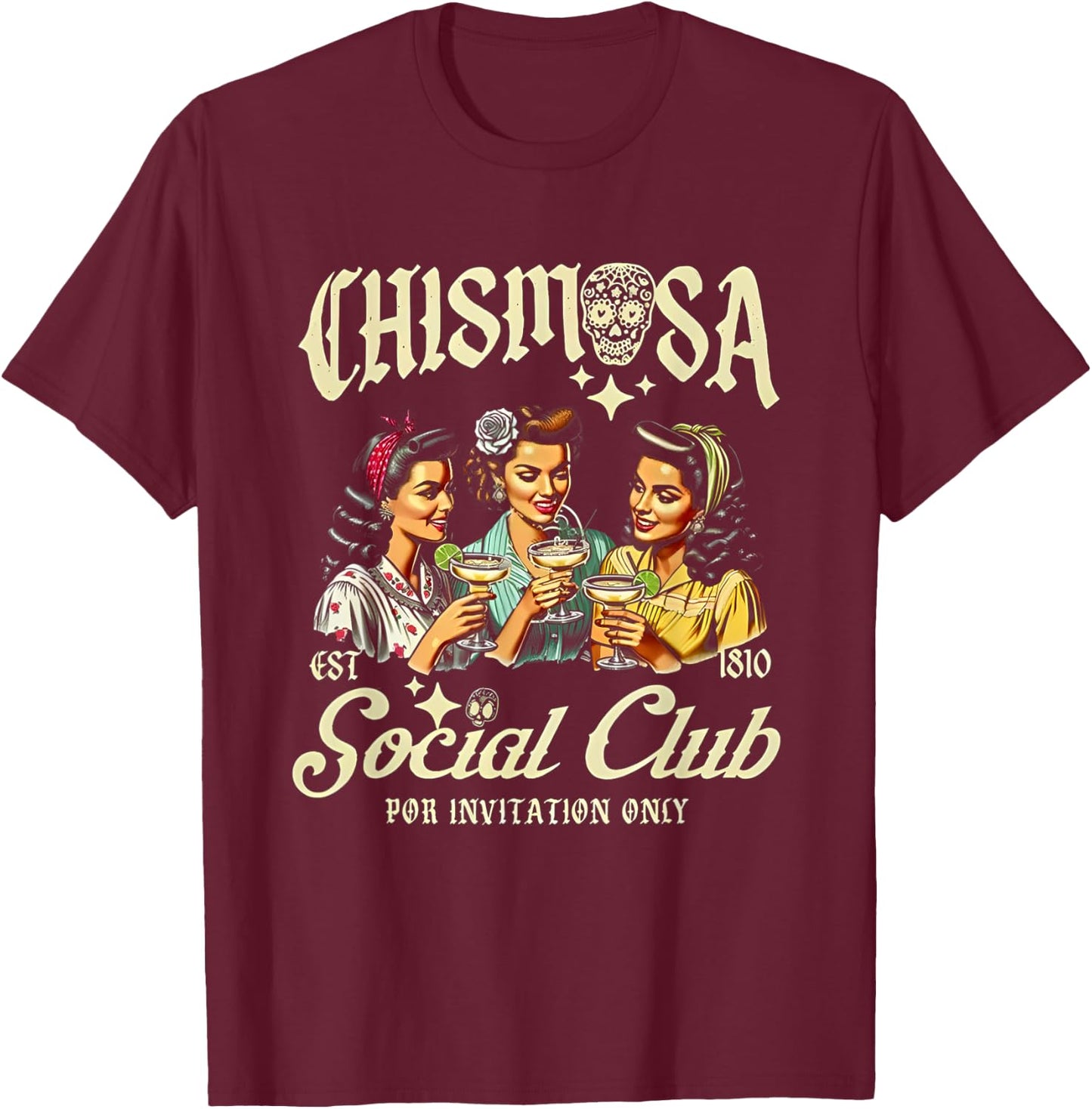 Chismosa Social Club Por Invitation Only T-Shirt - T-Shirt | Maroon