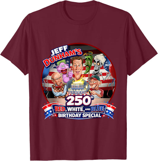 Jeff Dunham 250th Red, White, & Blue Birthday Special T-Shirt - T-Shirt | Maroon
