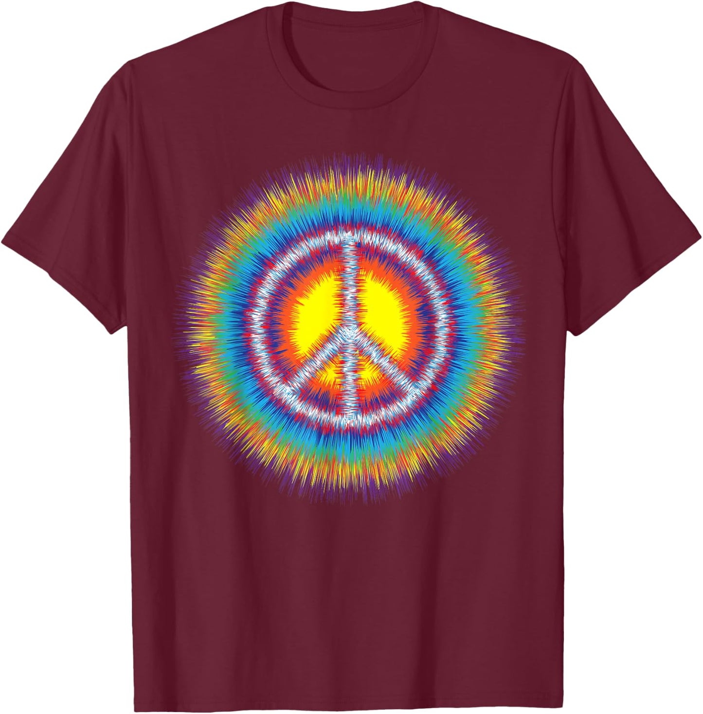 Sunburst Peace Sign Retro Starburst Hippie Tye Die T-Shirt - T-Shirt | Maroon