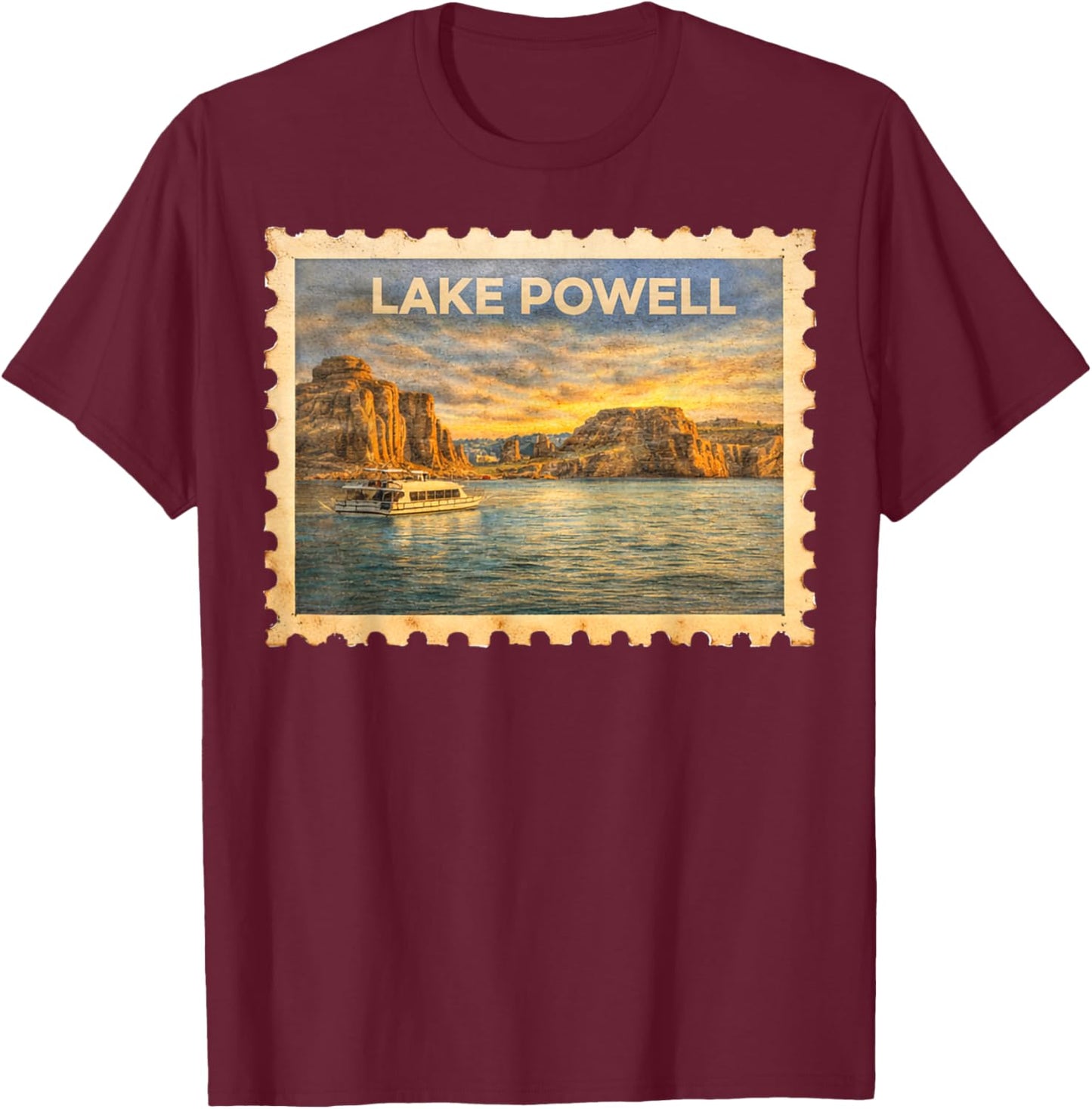 Vintage Lake Powell Retro Travel Stamp Art T-Shirt - T-Shirt | Maroon