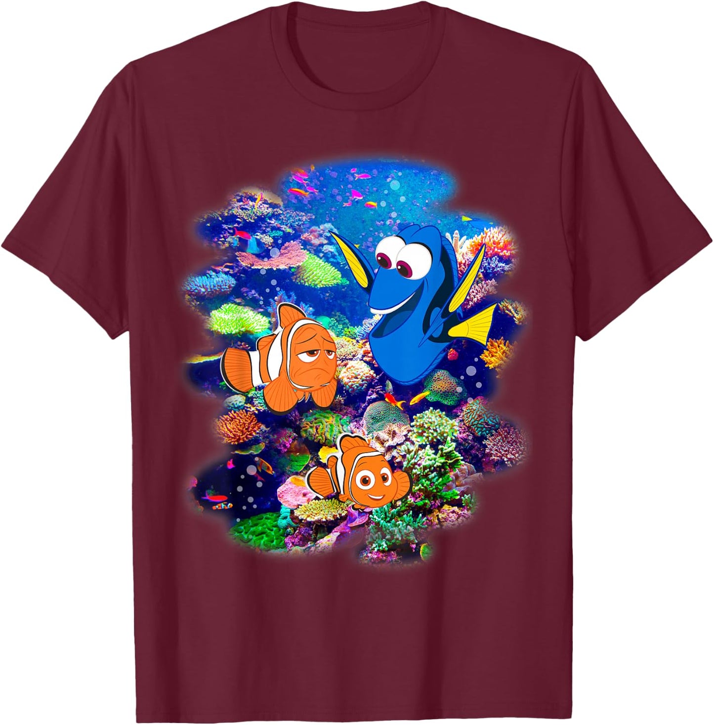 Disney Pixar Finding Dory Marlin & Nemo Rainbow Reef Scene T-Shirt - T-Shirt | Maroon