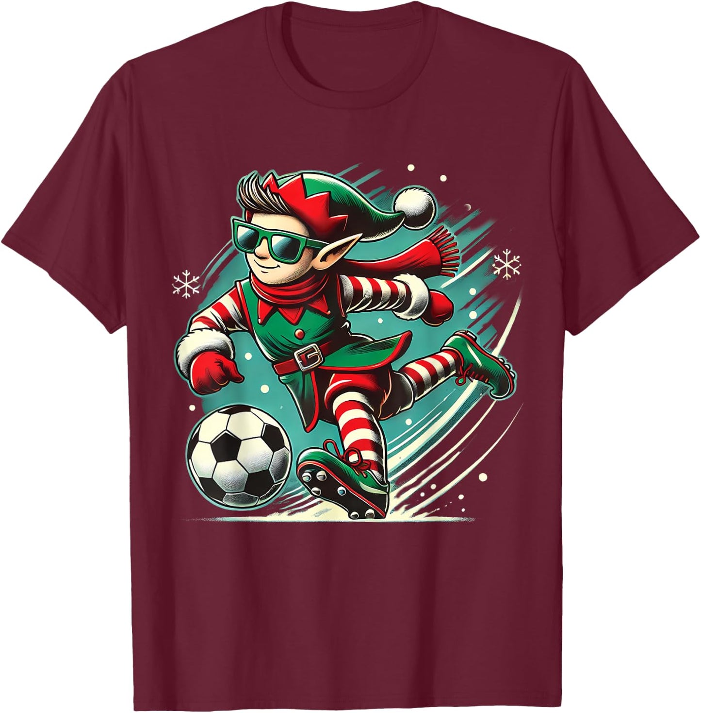Cute Elf Playing Soccer lovers boys Girls kid teen Christmas T-Shirt - T-Shirt | Maroon