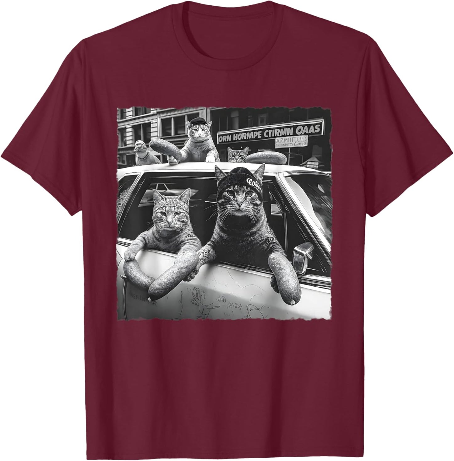Funny Cat Gang Meme Cool Vintage Humor Sarcastic Men Women T-Shirt - T-Shirt | Maroon