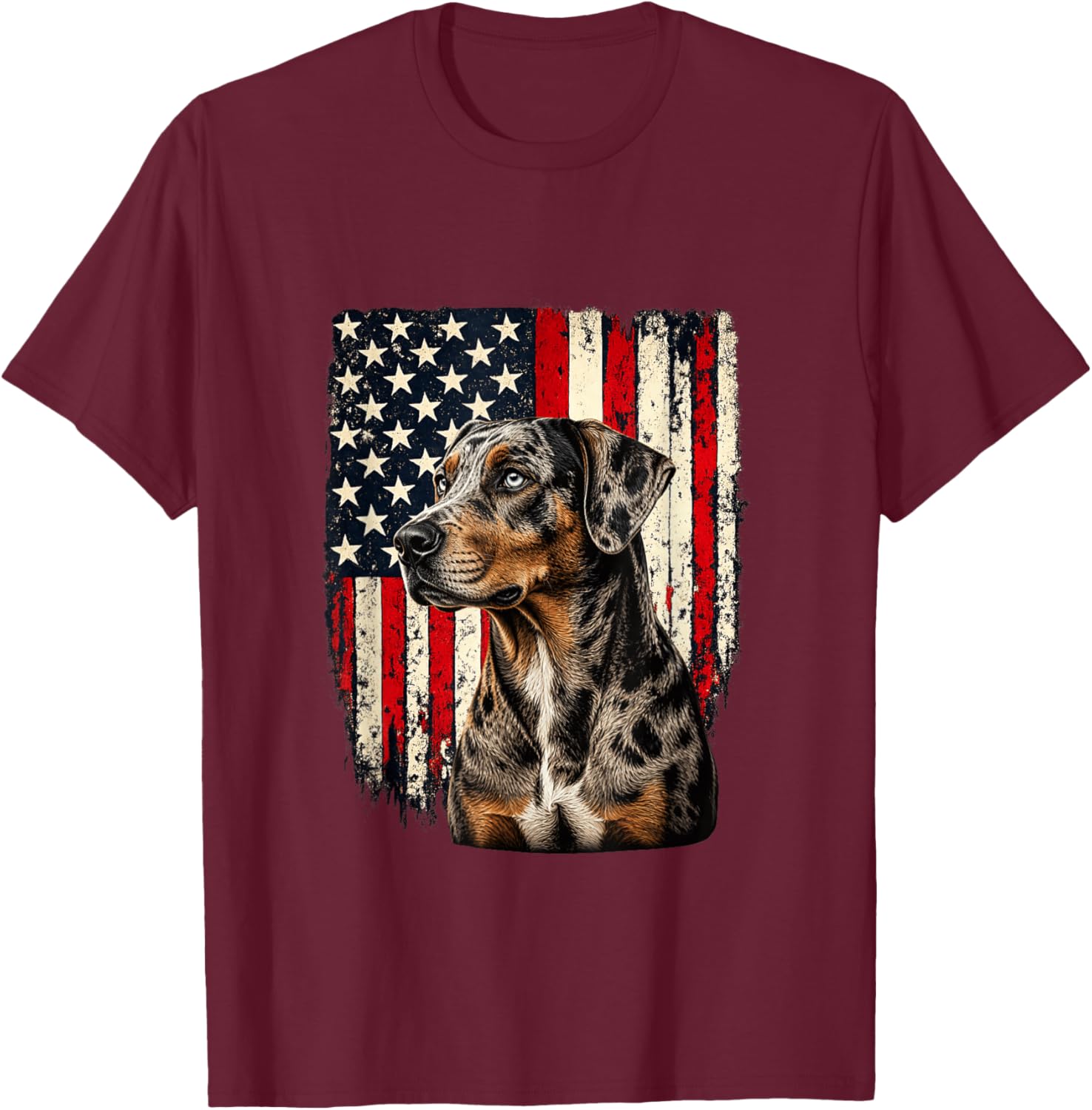 4th July USA American Flag Merle Catahoula Leopard Dog Lover T-Shirt - T-Shirt | Maroon