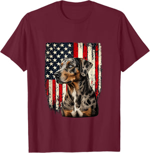 4th July USA American Flag Merle Catahoula Leopard Dog Lover T-Shirt - T-Shirt | Maroon