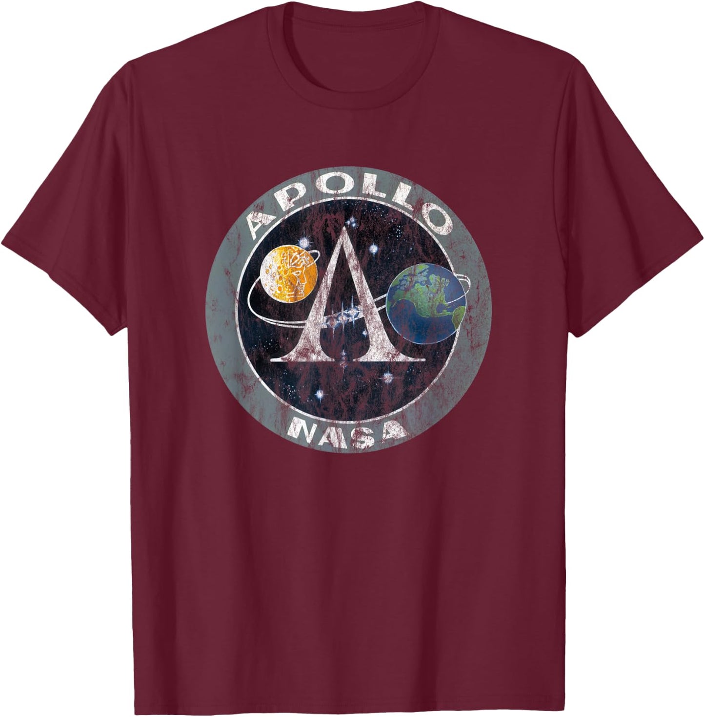 NASA Apollo Missions Distressed Logo Moon Missions T-Shirt - T-Shirt | Maroon