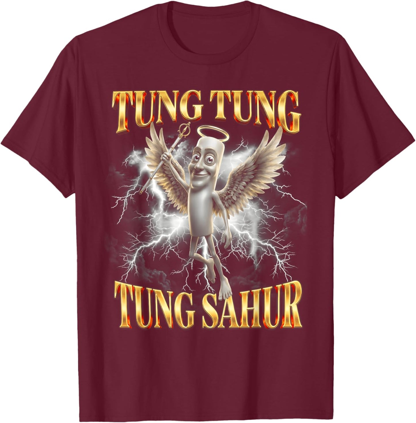 Funny Angel Tung Tung Sahur Brainrot Meme T-Shirt - T-Shirt | Maroon