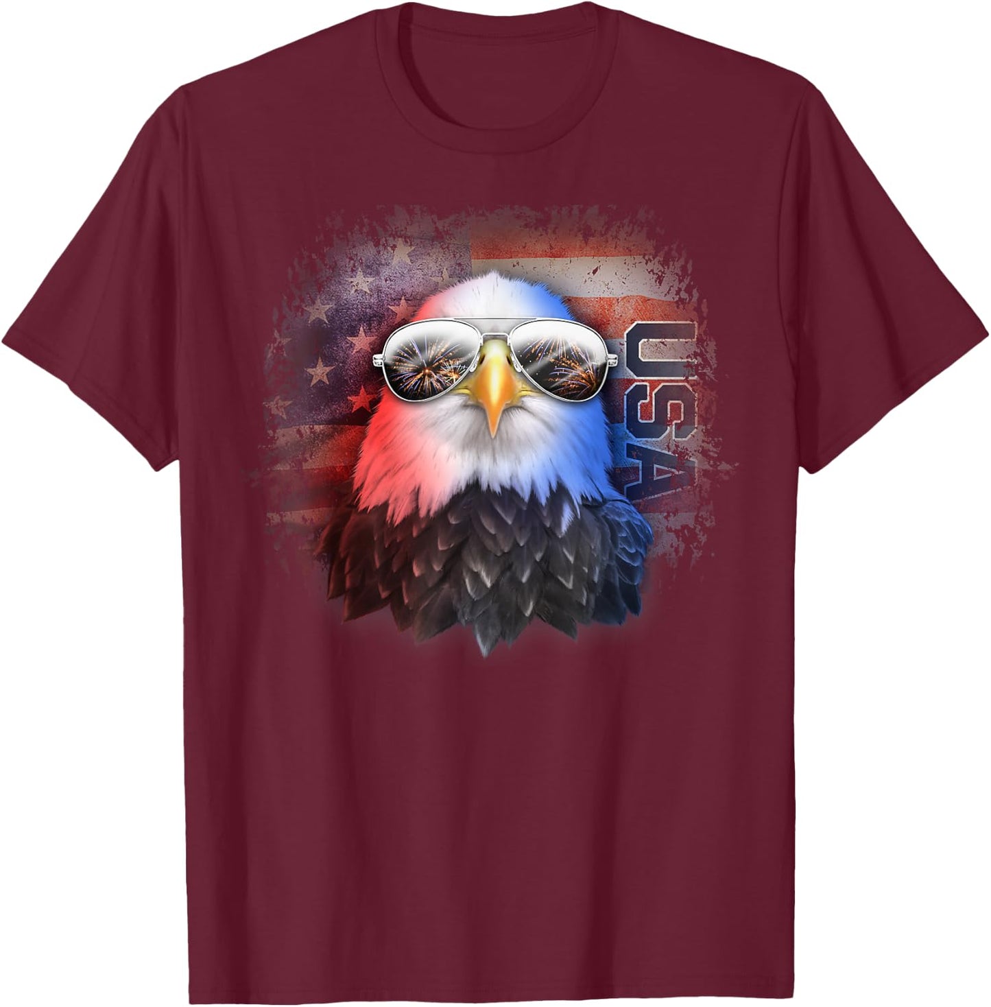 American Flag Grungy Bald Eagle Aviator With Sunglasses Kids Men T-Shirt - T-Shirt | Maroon