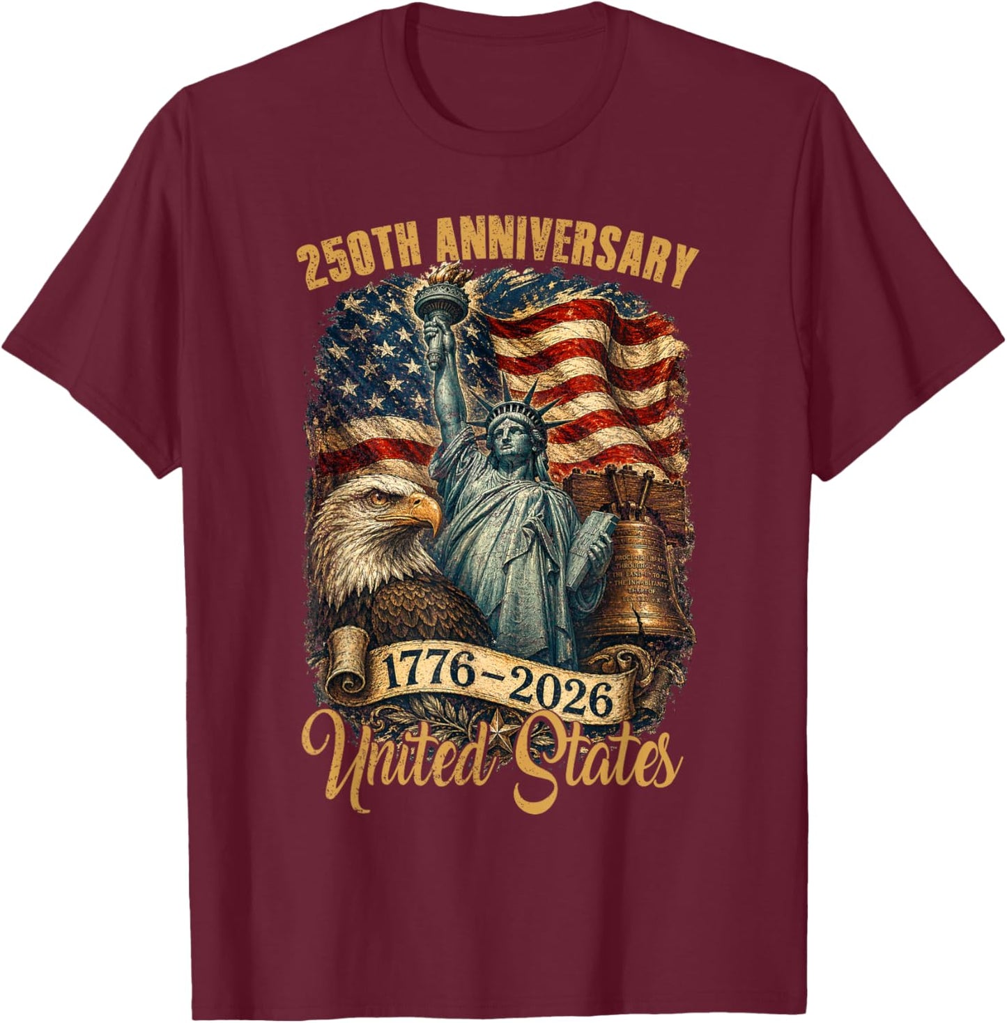 250 Years American Anniversary 1776-2026 USA Flag Men Women T-Shirt - T-Shirt | Maroon