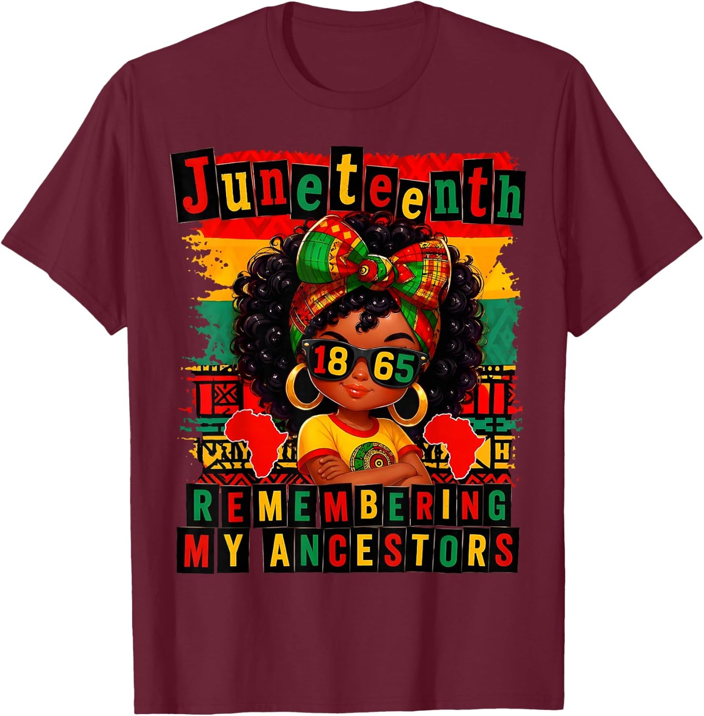 Retro Juneteenth Remembering My Ancestors Gift T-Shirt - T-Shirt | Maroon