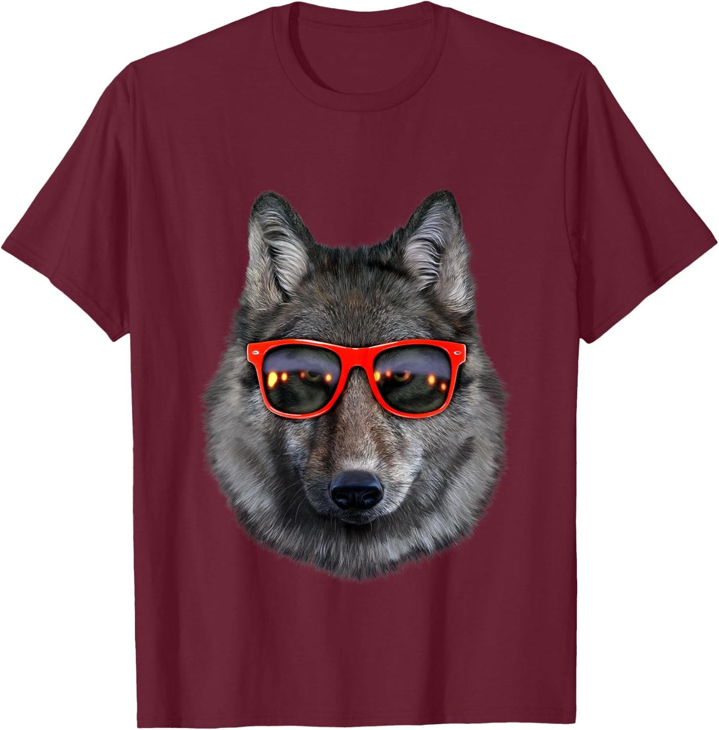 Wolf in Retro Sunglass Frame, Wolves T-Shirt - T-Shirt | Maroon