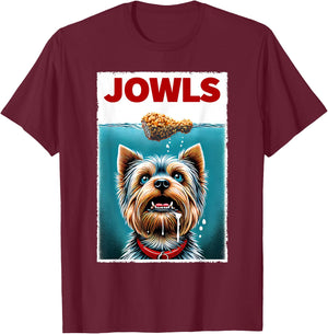 Funny Yorkshire Terrier and Fried Chicken Parody Jowls T-Shirt - T-Shirt | Maroon