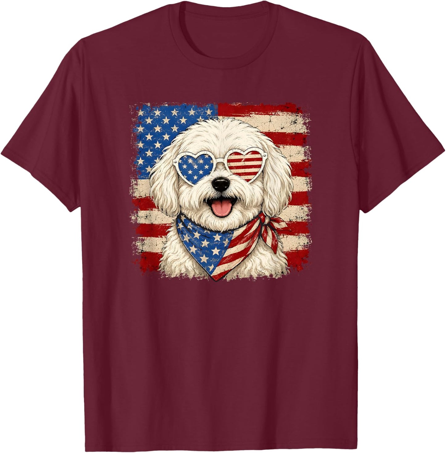 Cute Maltese Dog US America Flag Patriotic 4th of July T-Shirt - T-Shirt | Maroon