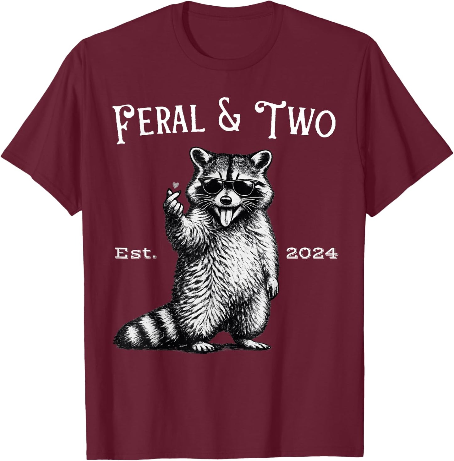 Feral and Two Funny Raccoon 2nd Birthday T-Shirt - T-Shirt | Maroon