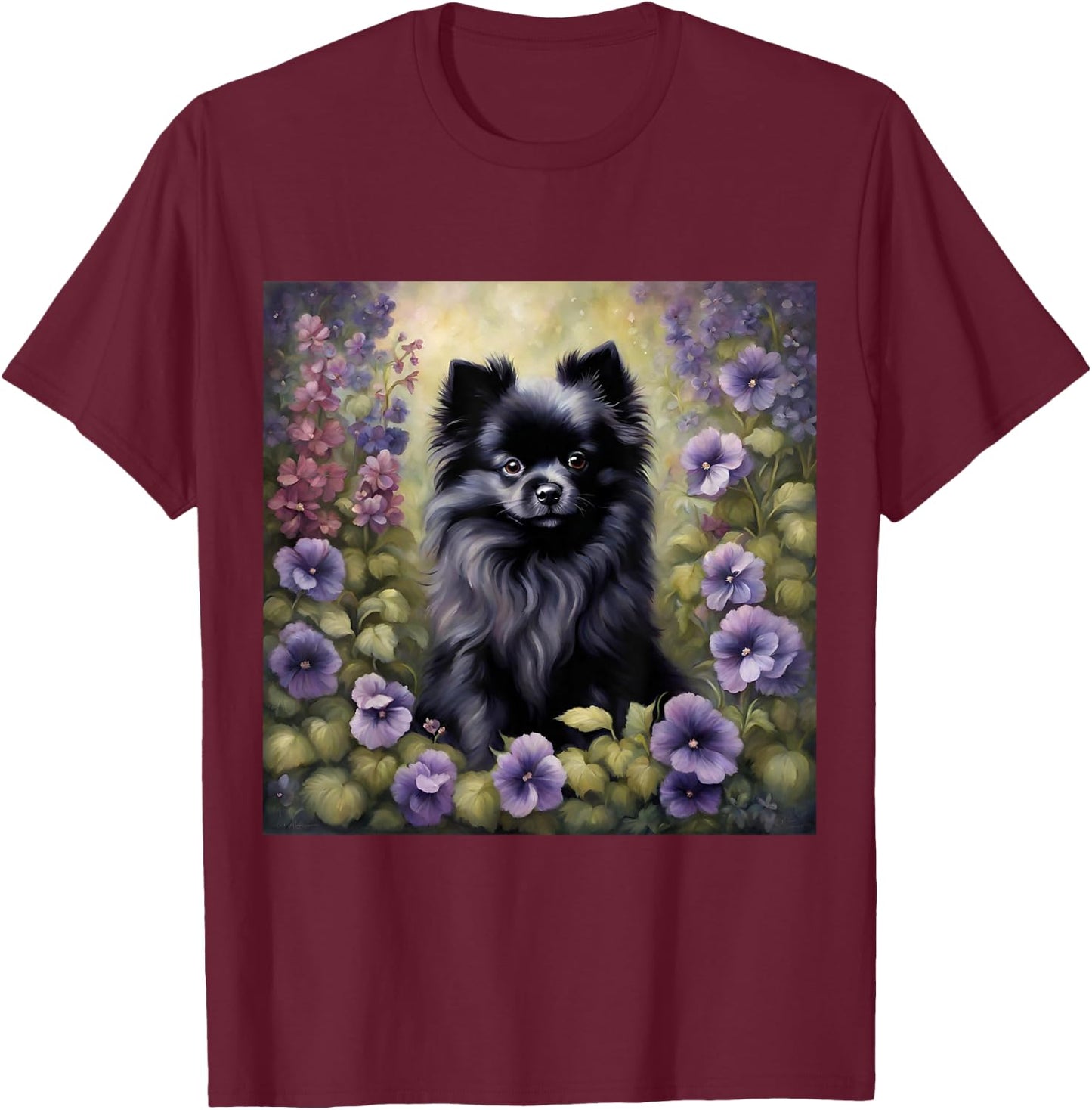 Black Pomeranian Adorable Pomeranian Garden Dog Lovers T-Shirt - T-Shirt | Maroon