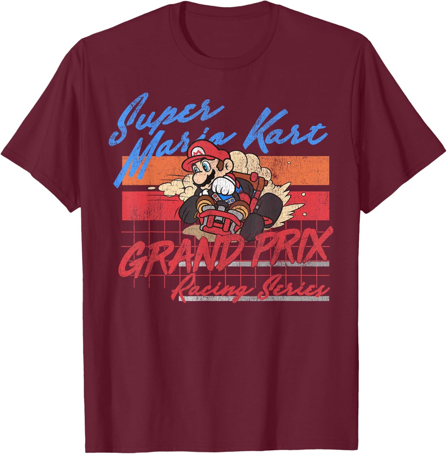 Mario Kart Racing Retro Drift Distressed Graphic T-Shirt - T-Shirt | Maroon