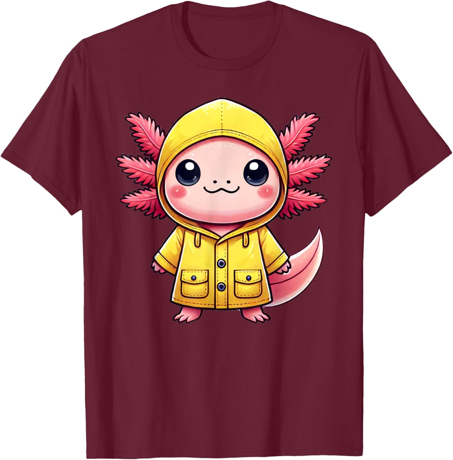 Axolotl Wearing A Raincoat T-Shirt - T-Shirt | Maroon