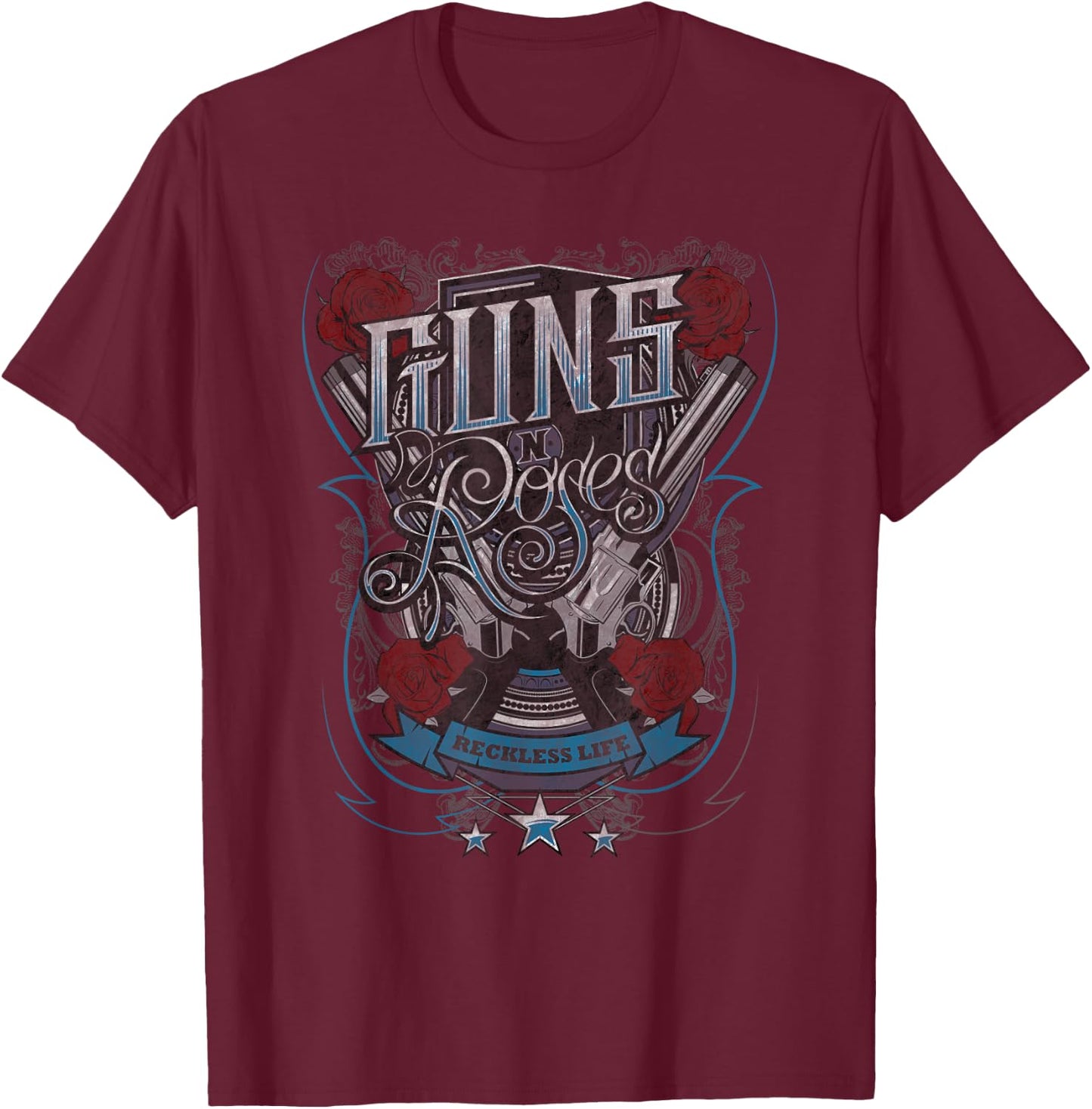 Guns N' Roses Official Reckless Life Guns T-Shirt - T-Shirt | Maroon