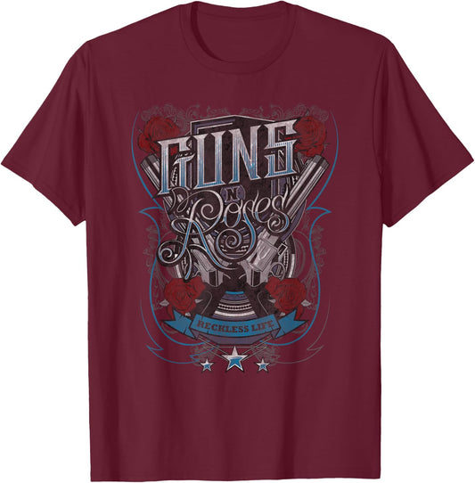 Guns N' Roses Official Reckless Life Guns T-Shirt - T-Shirt | Maroon