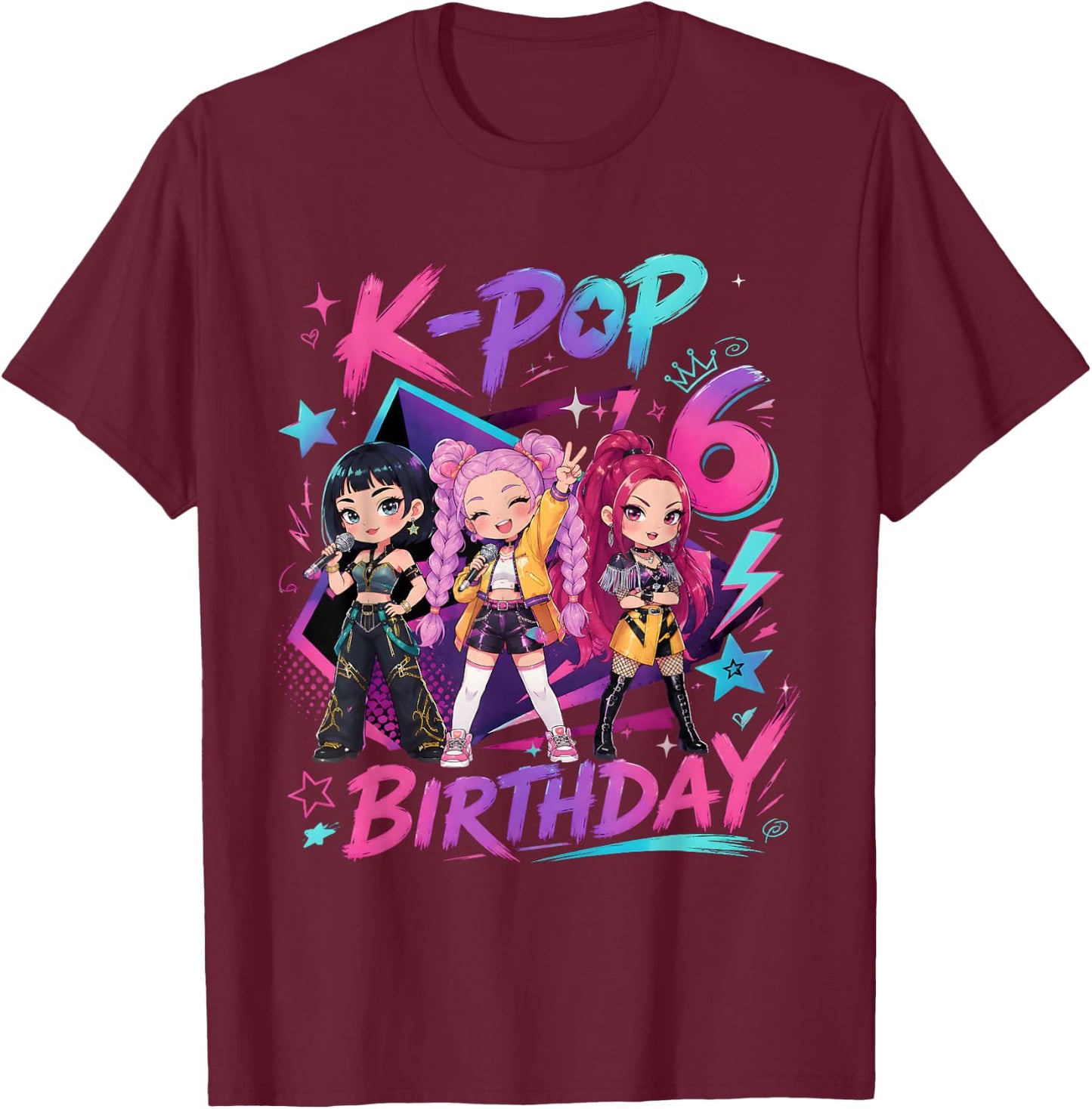 Kids It's My 6th K Pop Birthday Girl 6 Year Old K-Pop Bday T-Shirt - T-Shirt | Maroon