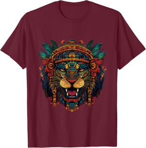 Mexican Mythology Native Mexican Pride Mayan Jaguar Aztec T-Shirt - T-Shirt | Maroon