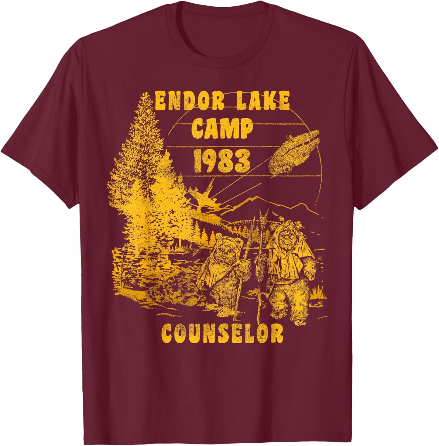 Star Wars Endor Lake Camp 1983 Counselor T-Shirt - T-Shirt | Maroon