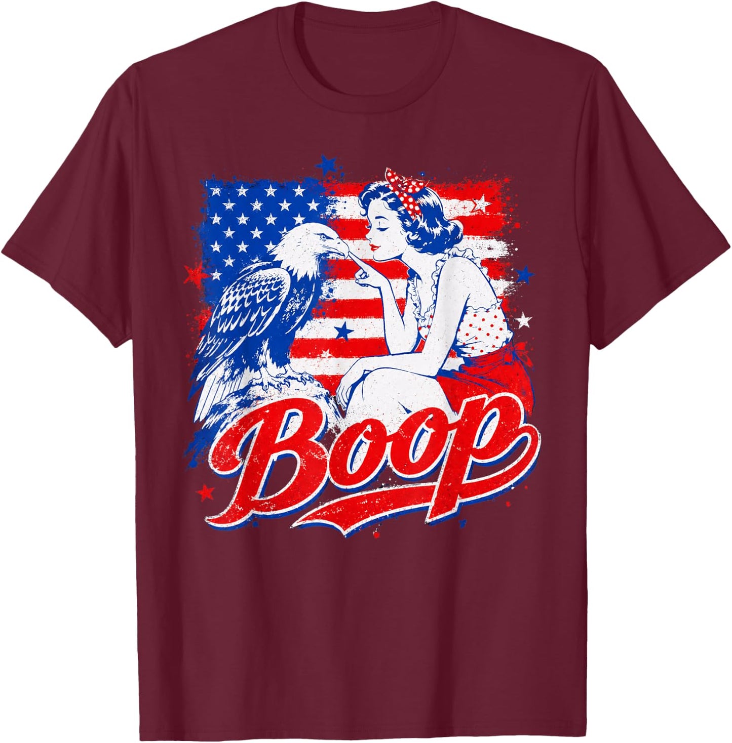 Funny Hand Boop Nose Girl Eagle Funny Patriotic 4th of July T-Shirt - T-Shirt | Maroon