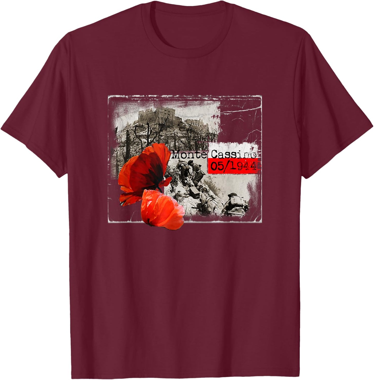 Monte Cassino WW2 Czerwone Maki Poland Polska T-Shirt - T-Shirt | Maroon