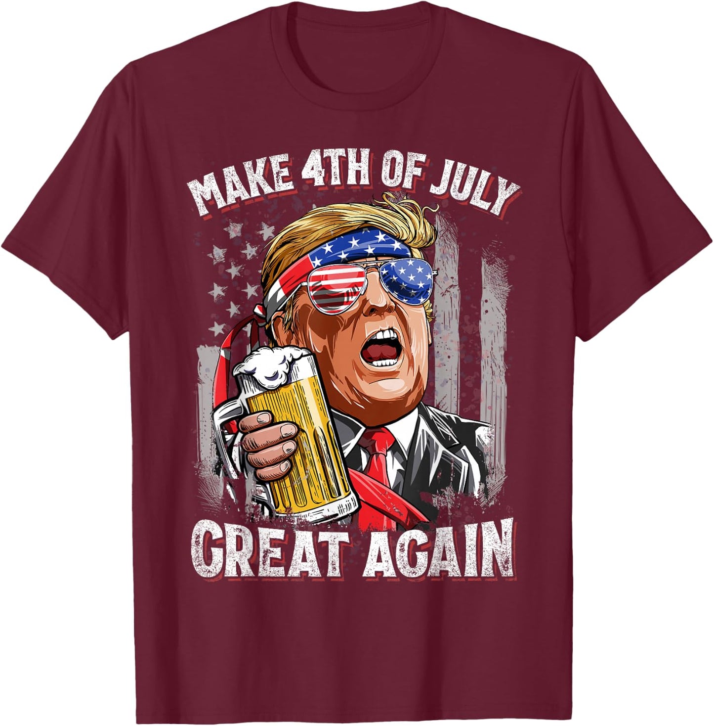 Trump Make 4th of July Great Again Men Drinking Beer Funny T-Shirt - T-Shirt | Maroon