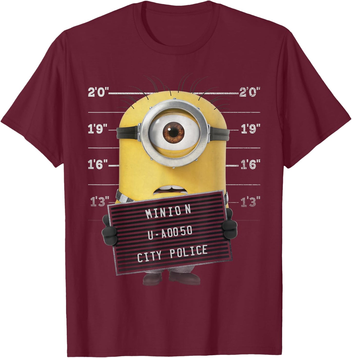 Despicable Me Minions Shocked Mugshot Graphic T-Shirt - T-Shirt | Maroon