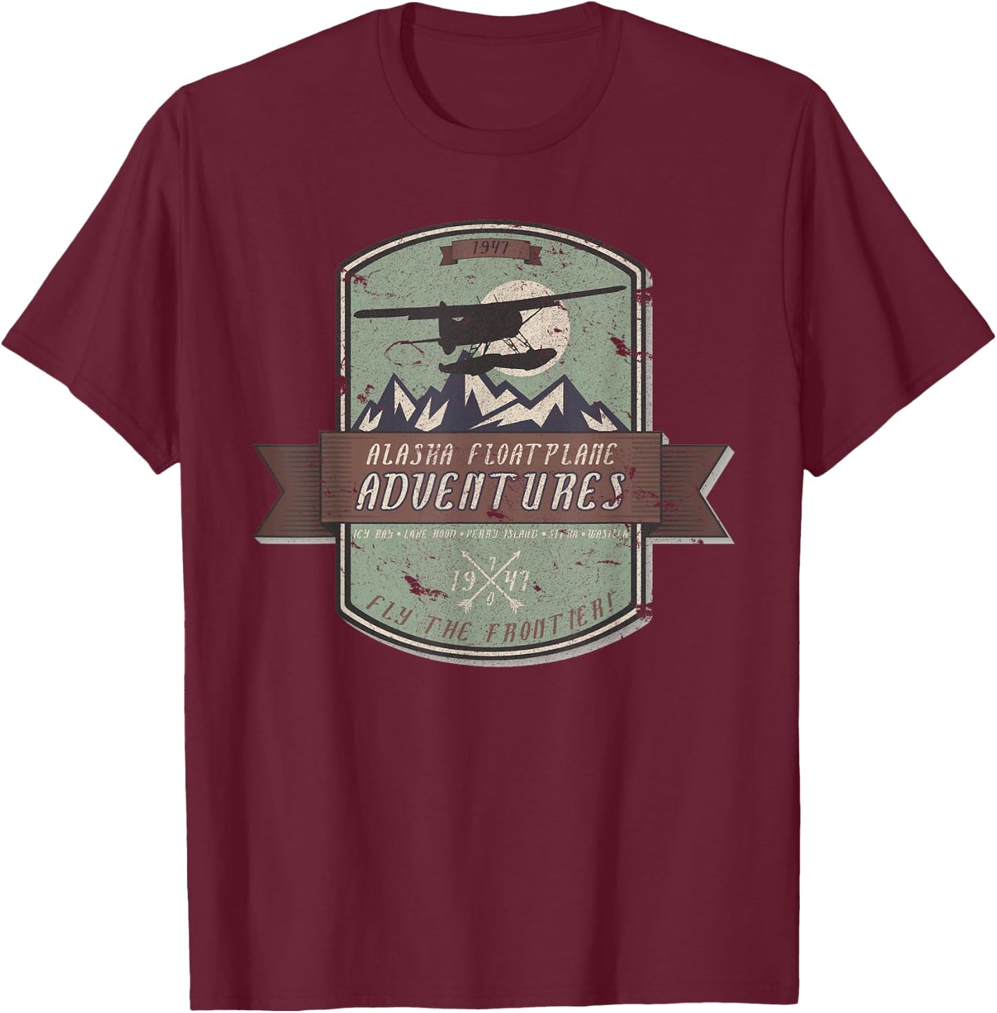 Alaska Floatplane Adventures Beaver Airplane Pilot T-Shirt - T-Shirt | Maroon