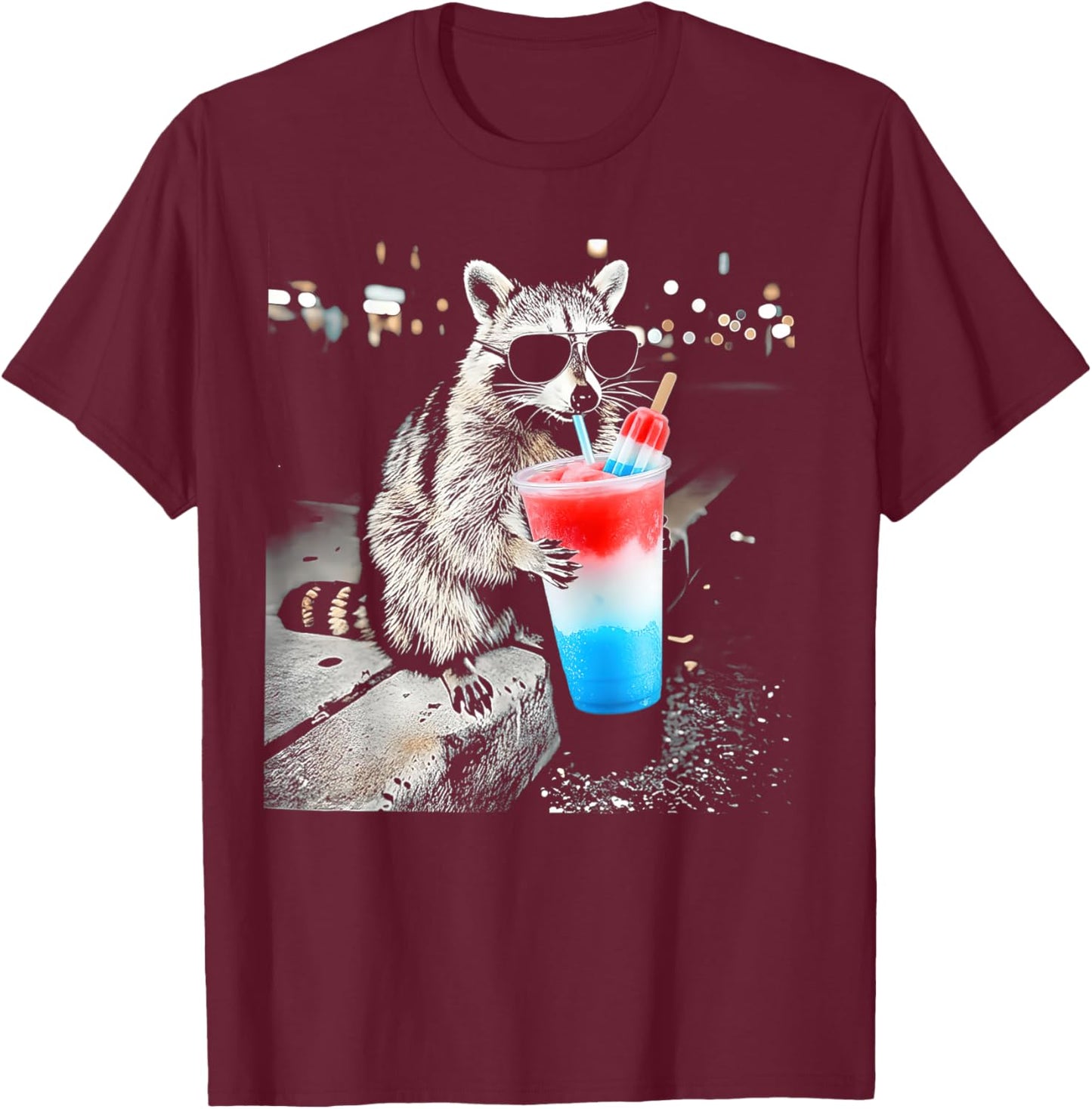4th of July Raccoon Drinking Patriotic Slushie T-Shirt - T-Shirt | Maroon