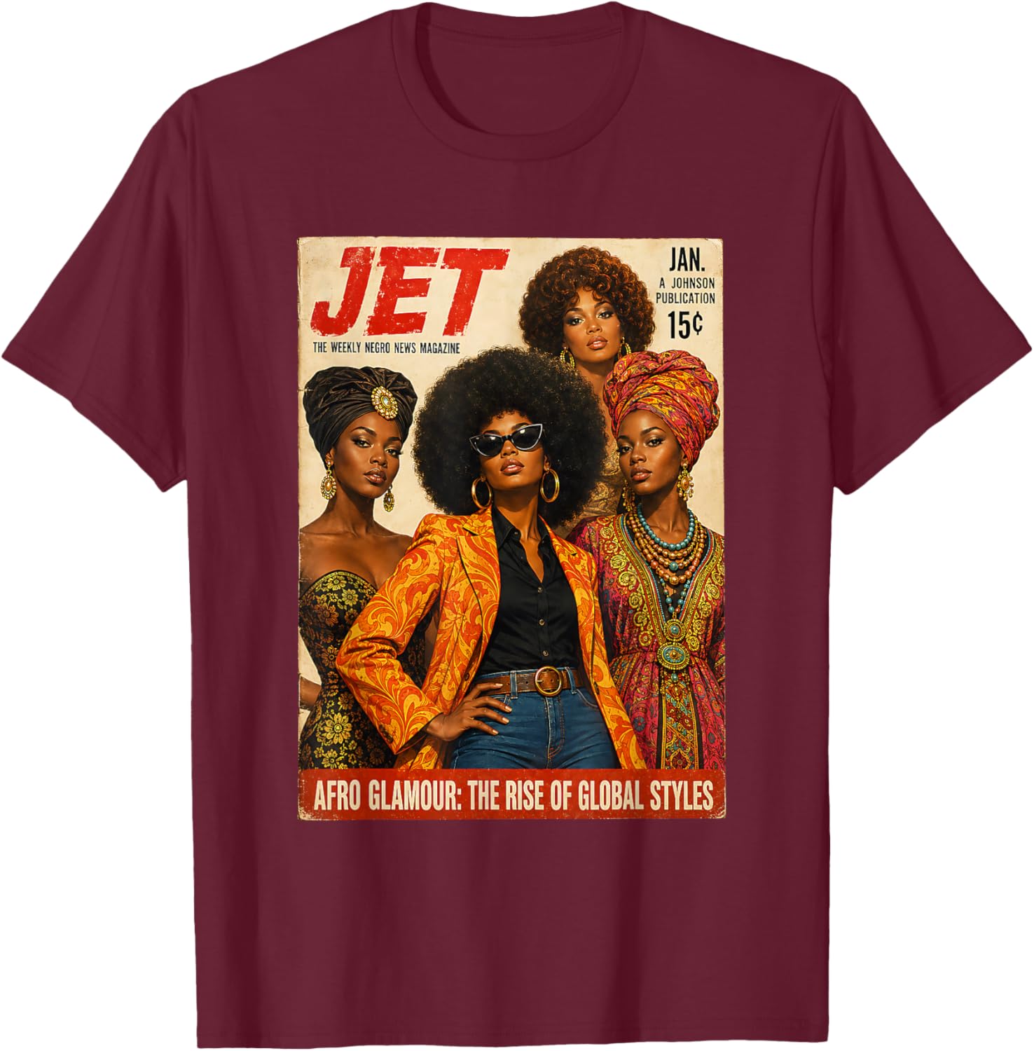 Retro Black is Beautiful Afro Glamour Vintage Magazine Gift T-Shirt - T-Shirt | Maroon
