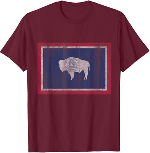 Wyoming Flag Home Love Family Vintage Distressed T-Shirt - T-Shirt | Maroon
