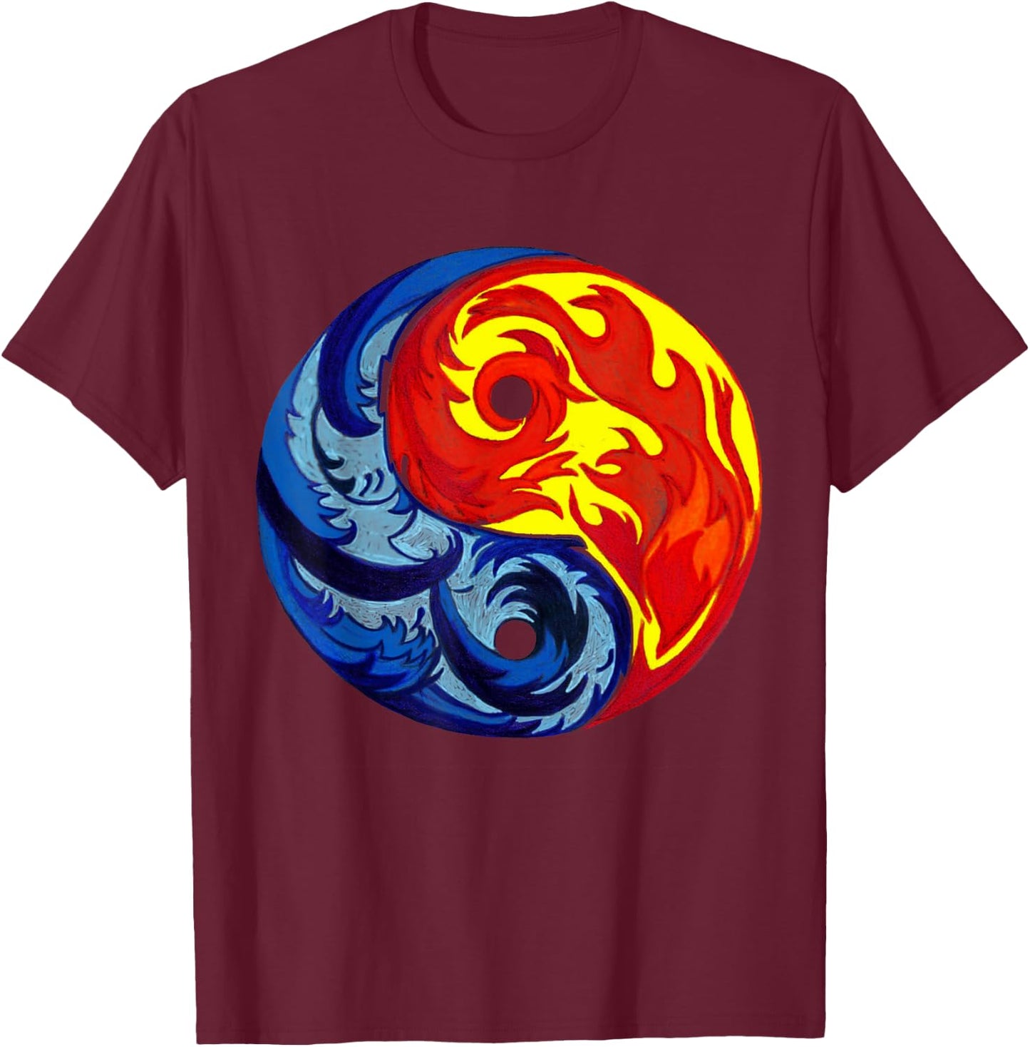 Fire and Ice Yin-Yang T-Shirt - T-Shirt | Maroon