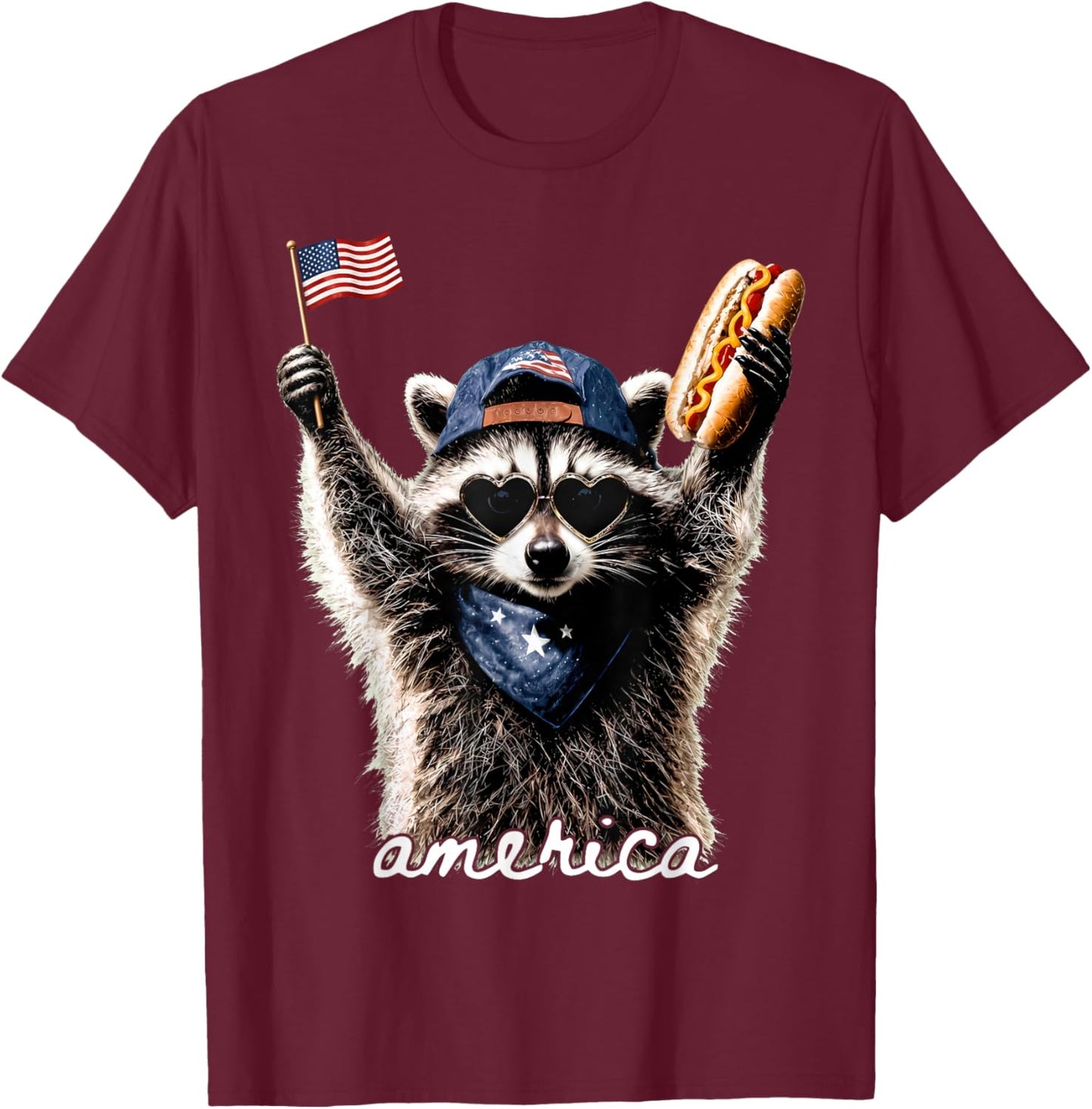 Feral & Free Funny Patriotic Racoon Feral and Free 4th July T-Shirt - T-Shirt | Maroon