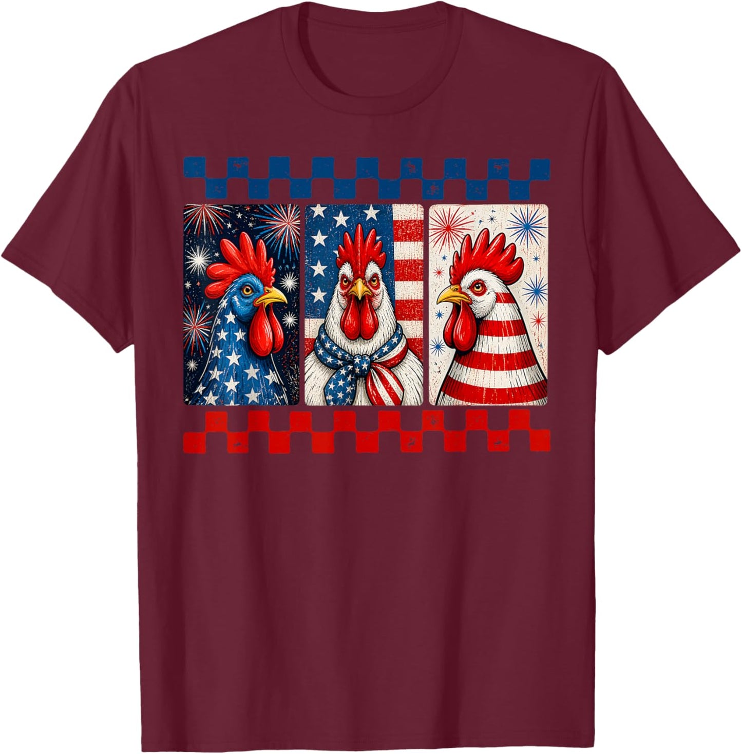 4th of July Patriotic Chicken Rooster Men Women Kid T-Shirt - T-Shirt | Maroon