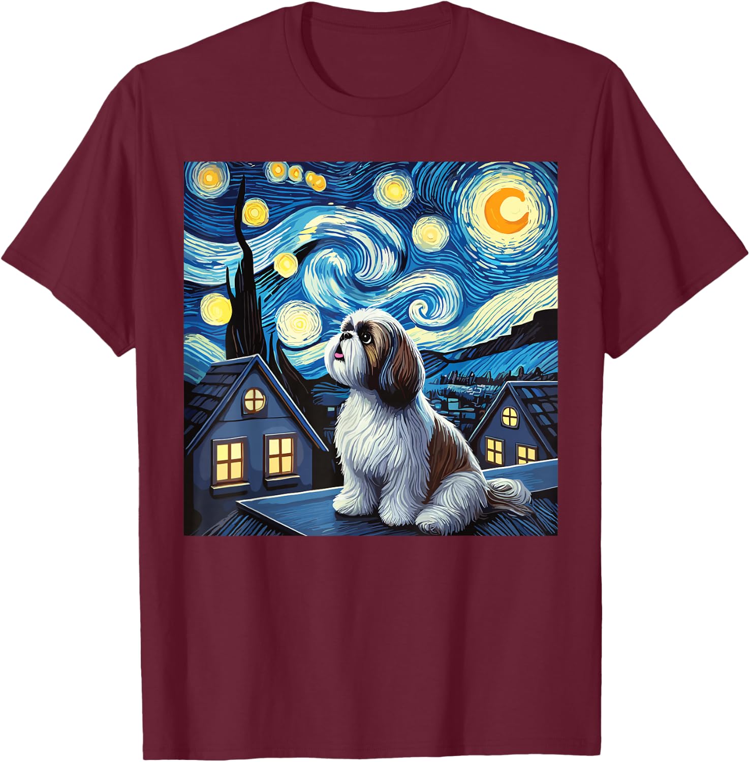 Shih Tzu Starry Night Sky T-Shirt - T-Shirt | Maroon