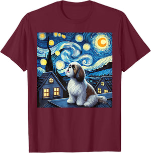 Shih Tzu Starry Night Sky T-Shirt - T-Shirt | Maroon