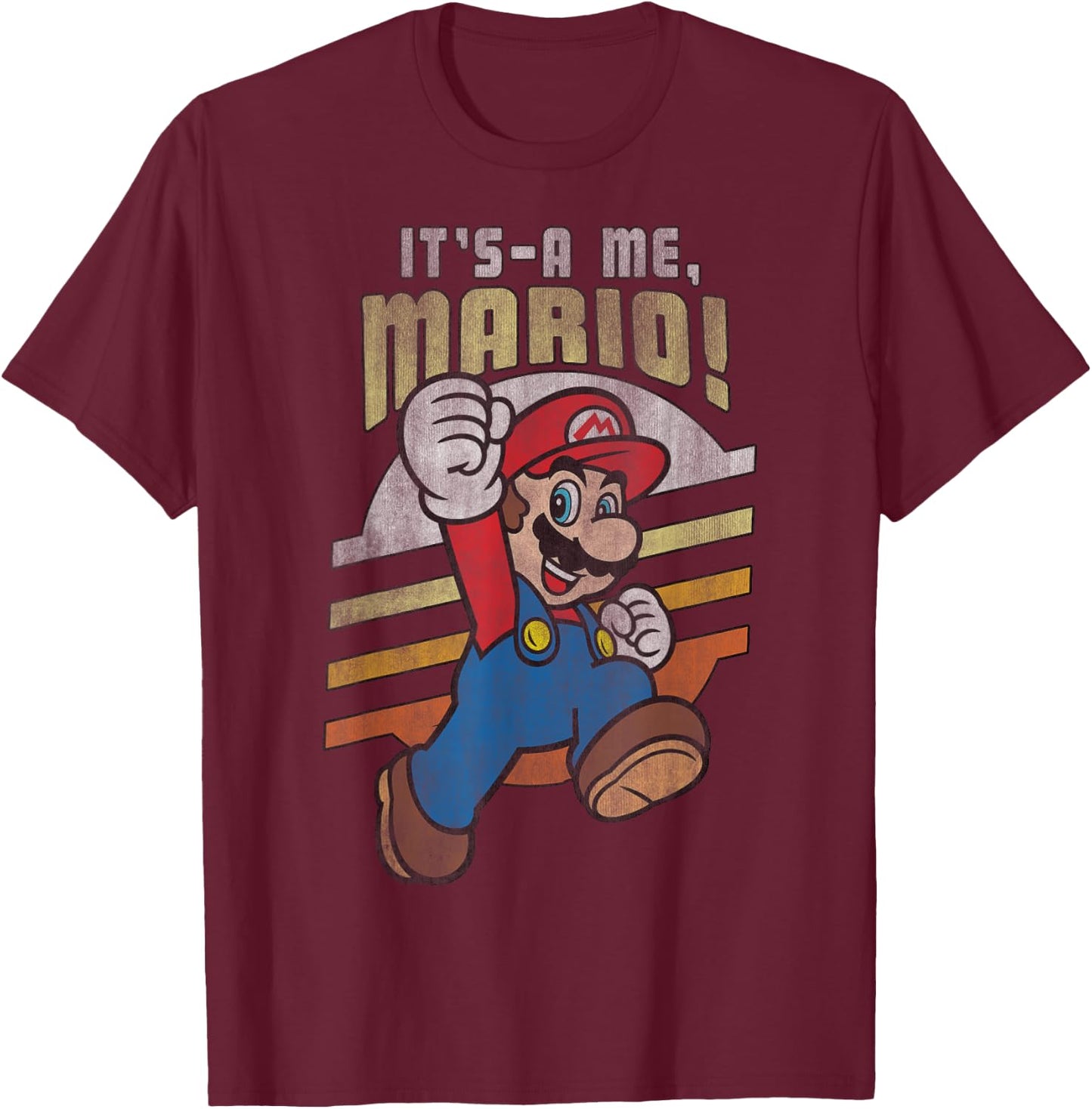 Super Mario It's-A Me, Mario! Distressed Poster T-Shirt - T-Shirt | Maroon