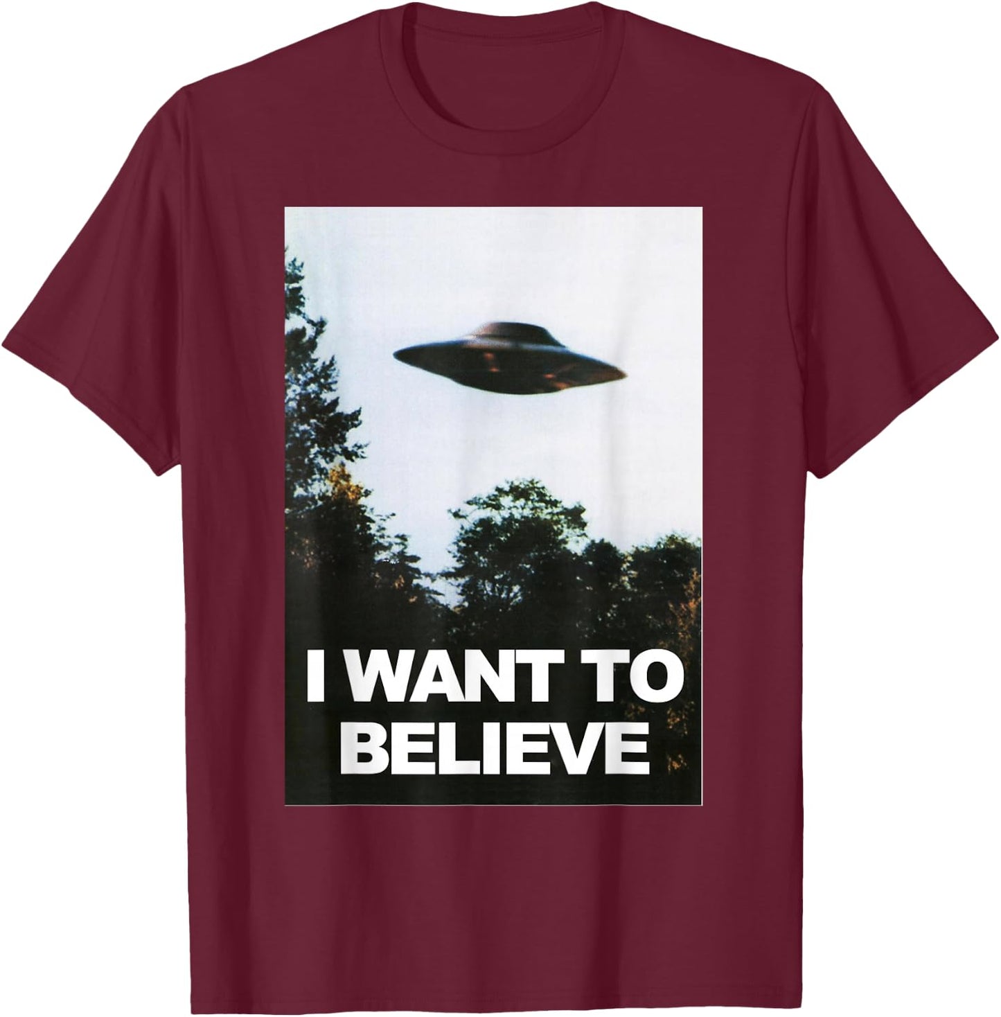 Alien UFO Hunter Shirt I Want To Believe T-Shirt - T-Shirt | Maroon