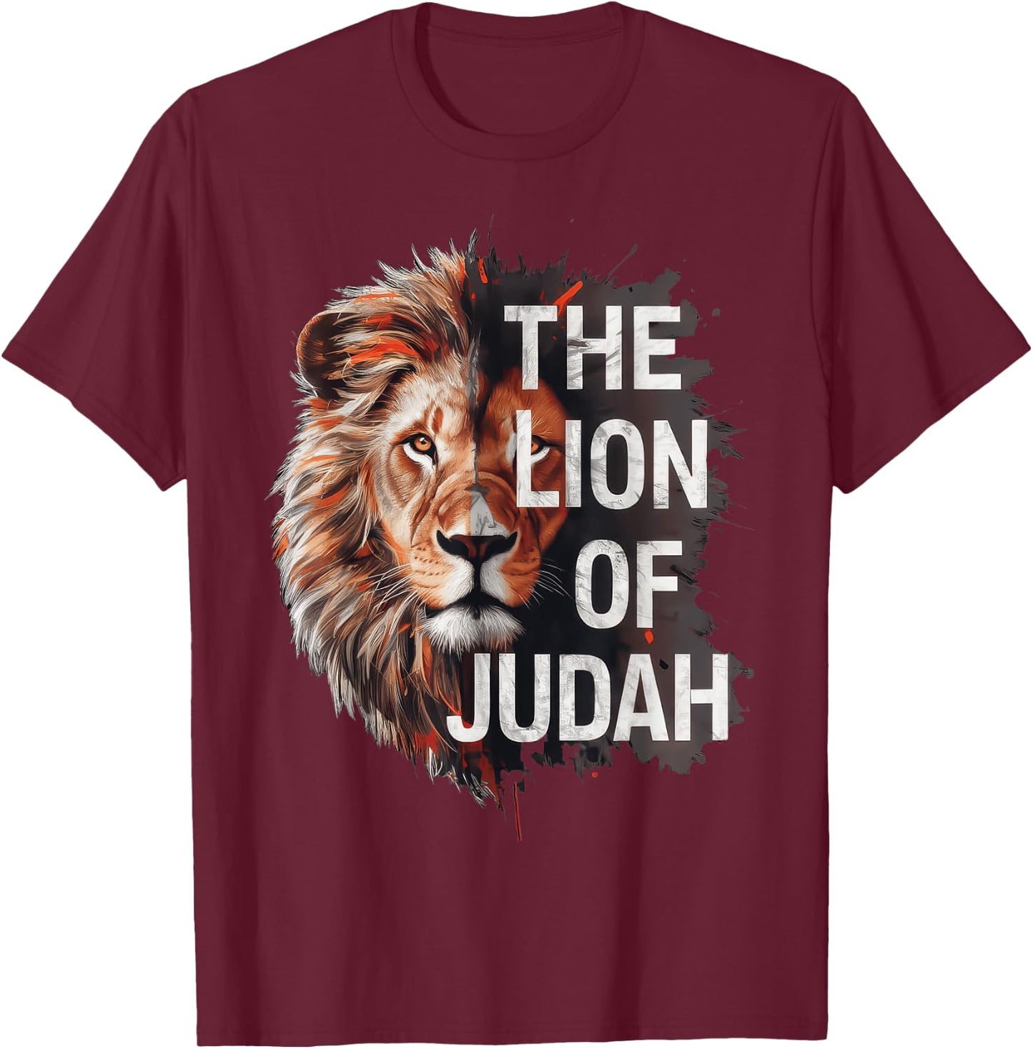 Lion of Judah Christian Cross Religious Faith T-Shirt - T-Shirt | Maroon